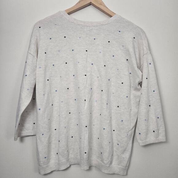 J. Jill Polka Dot Embroidered Sweater Size M Cream Oatmeal 3/4 Sleeve Cotton - Picture 8 of 8